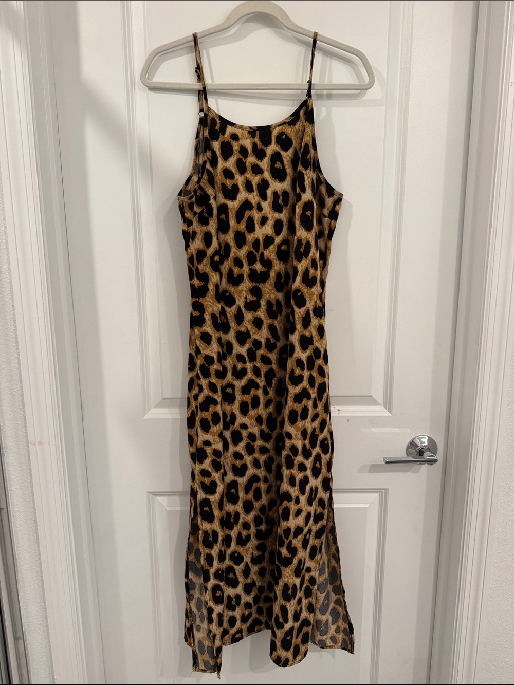 Leopard Print Maxi Slip Dress - Brown/Black